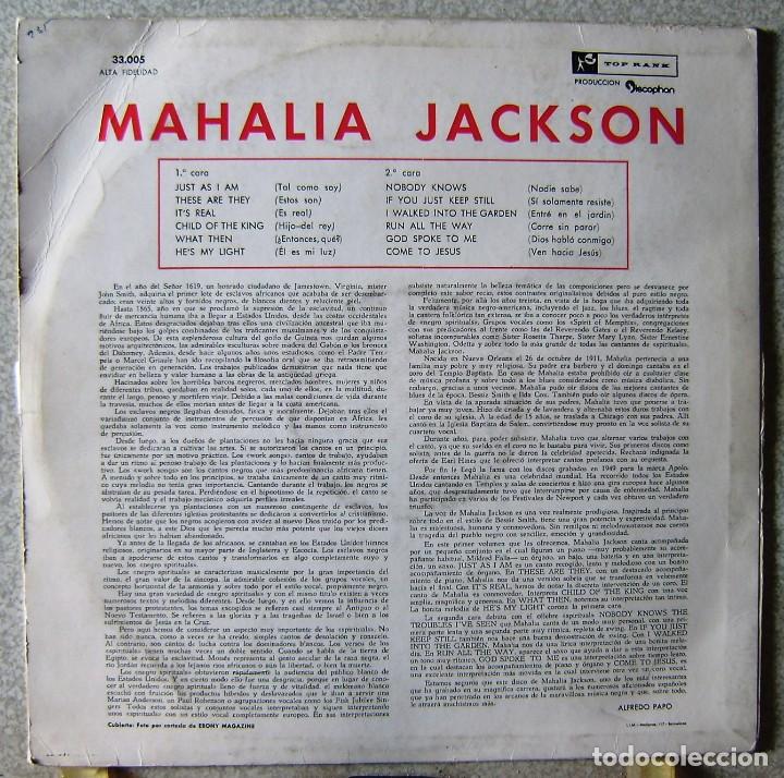 Discos de vinilo: MAHALIA JACKSON...1&ordf; EDICION ESPA&Ntilde;OLA...DISCO EX - Foto 2