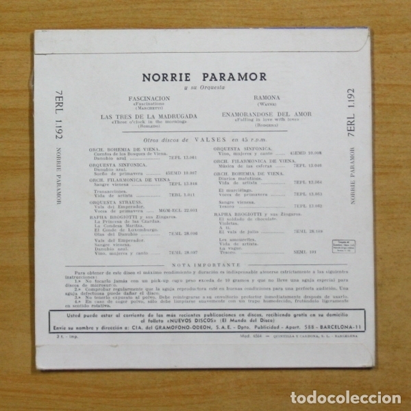 Discos de vinilo: NORRIE PARAMOR - FASCINACION + 3 - EP - Foto 2
