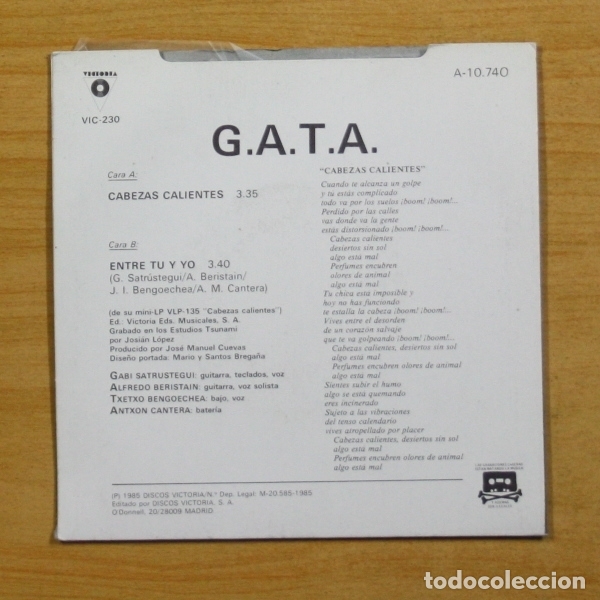 Discos de vinilo: GATA - CABEZAS CALIENTES - SINGLE - Foto 2
