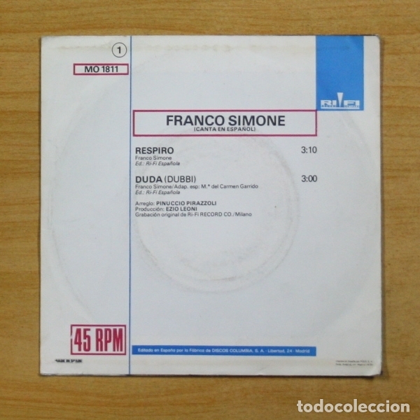Discos de vinilo: FRANCO SIMONE - RESPIRO - PROMO - SINGLE - Foto 2