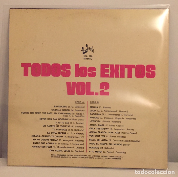 Discos de vinilo: TODOS LOS &Eacute;XITOS VOL.2-LP 1976 EUROMUSIC - Foto 2