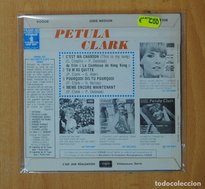 Discos de vinilo: PETULA CLARK - C&acute;EST MA CHANSON + 3 - EP - Foto 2