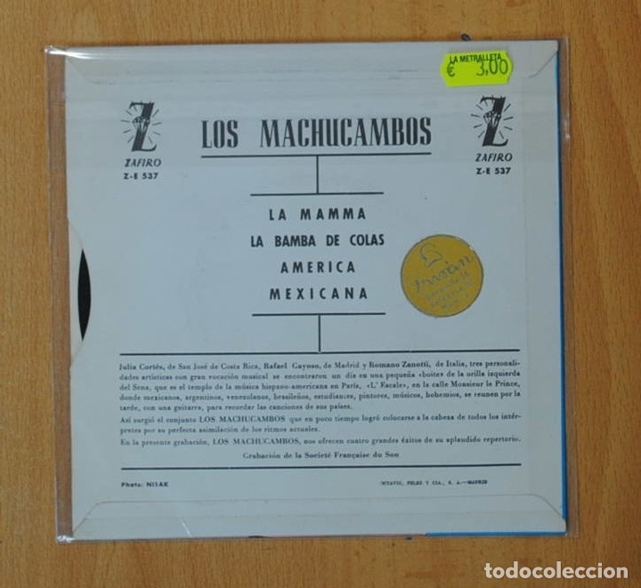 Discos de vinilo: LOS MACHUCAMBOS - LA MAMMA + 3 - EP - Foto 2