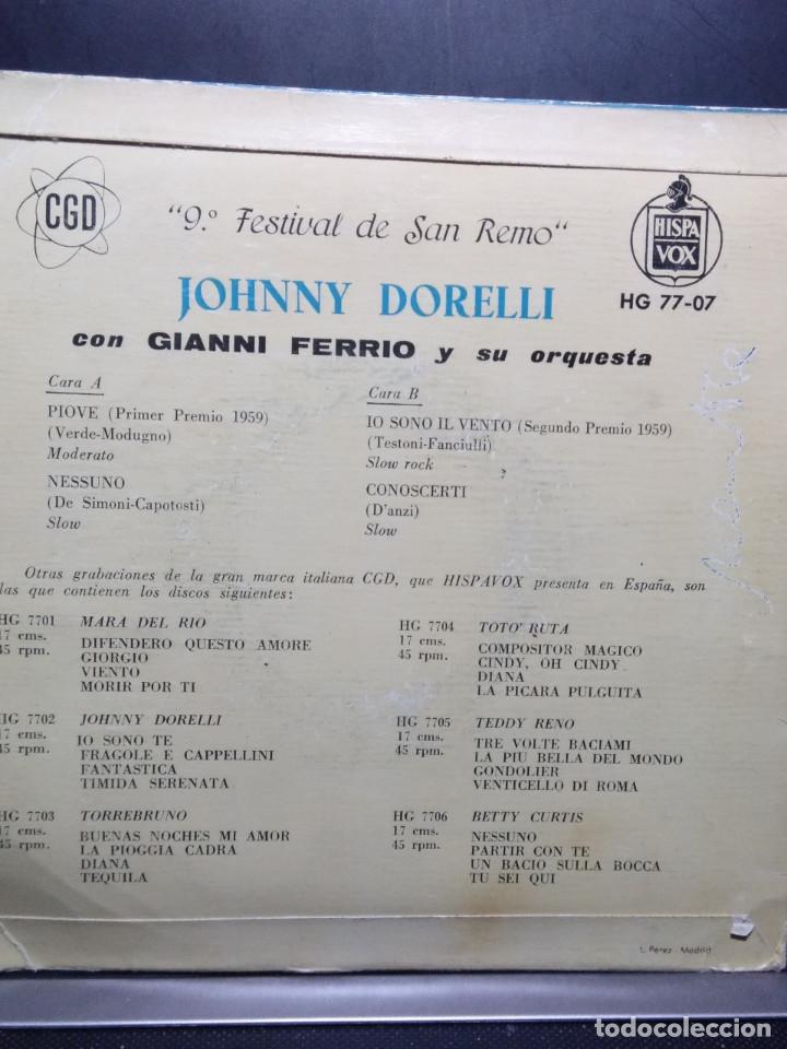 Discos de vinilo: SG JOHNNY DORELLI : PIOVE ( CANCION DE DOMENICO MODUGNO ) ( 9º FESTIVAL DE SAN REMO ) - Foto 2 - 159125266