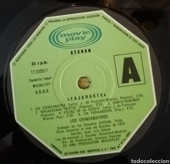 Discos de vinilo: Los Chincanayros - Tajaraste - Foto 3