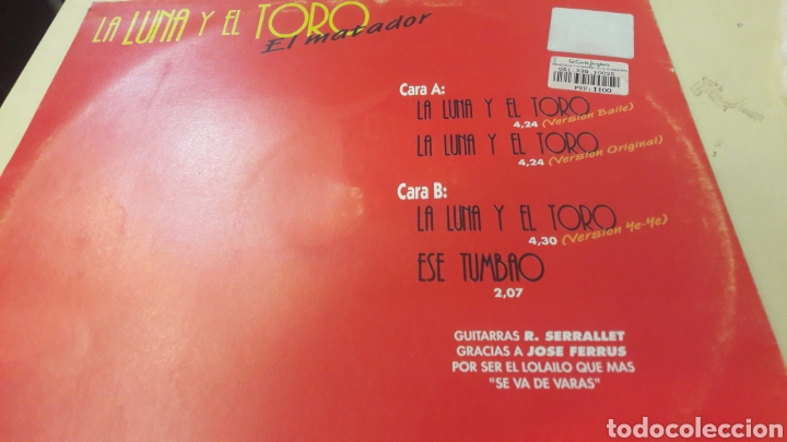 Discos de vinilo: Maxi 1997 La luna y el toro el matador Lethal records - Foto 2