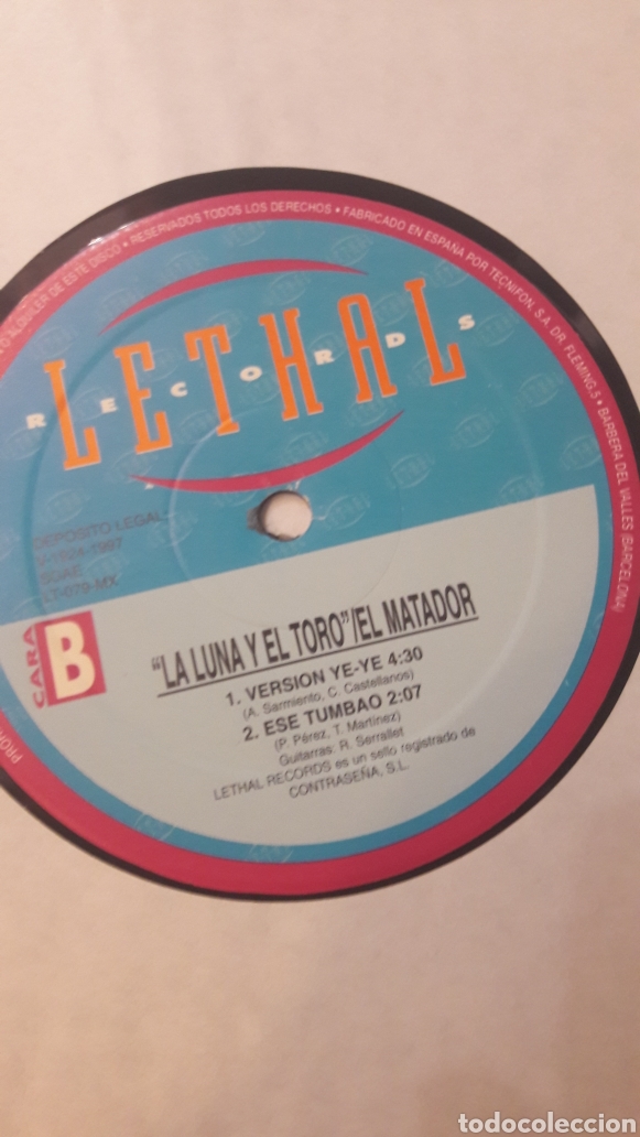Discos de vinilo: Maxi 1997 La luna y el toro el matador Lethal records - Foto 3