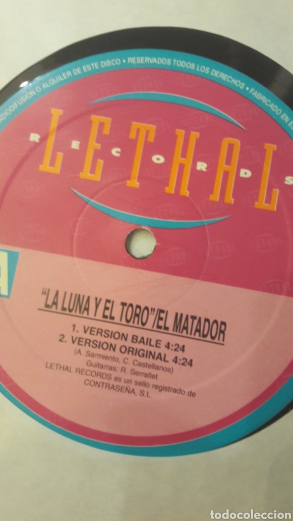 Discos de vinilo: Maxi 1997 La luna y el toro el matador Lethal records - Foto 4