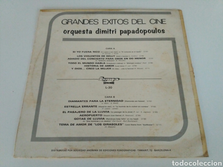 Discos de vinilo: Orquesta Dimitri Papadopoulos - Grandes Exitos Del Cine (LP) - Foto 2
