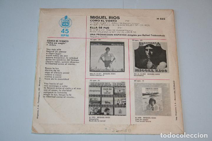 Discos de vinilo: MIGUEL R&Iacute;OS *** SINGLE VINILO A&ntilde;O 1970 ***HISPAVOX - Foto 2