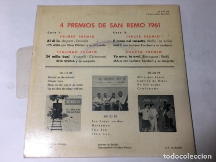 Discos de vinilo: Antiguo single ep original años 50/60 Cuatro premios de san remo 1961 - Foto 3 - 161096242