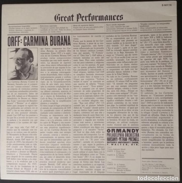 Discos de vinilo: Carl Orff: Carmina Burana - Ormandy - Impecable! - Foto 2