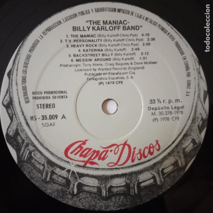 Discos de vinilo: THE MANIAC - BILLY KARLOFF BAND- SPANISH PROMO LP 1978- VINILO COMO NUEVO. - Foto 2 - 163006142