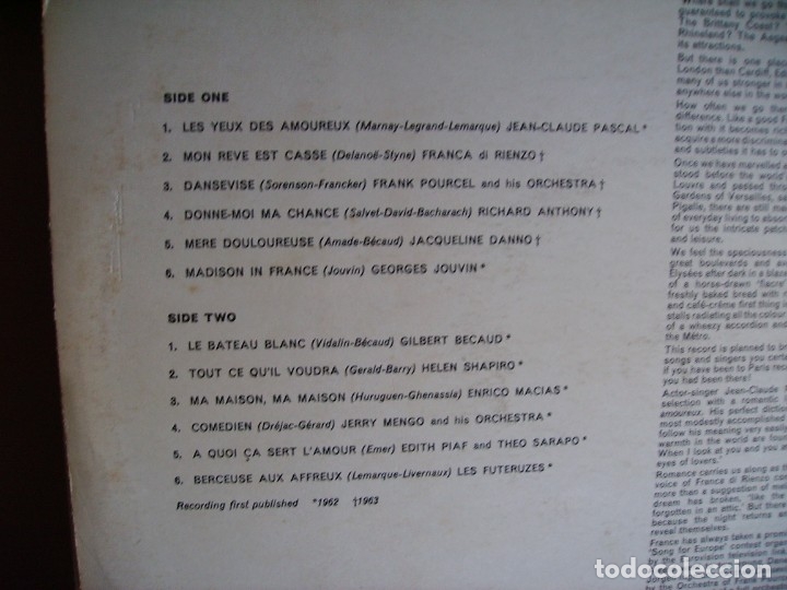 Discos de vinilo: &Ccedil;A C&acute;EST PARIS ---- R.ANTHONY,E.PIAF,J.C.PASCAL,E.MACIAS... - Foto 2