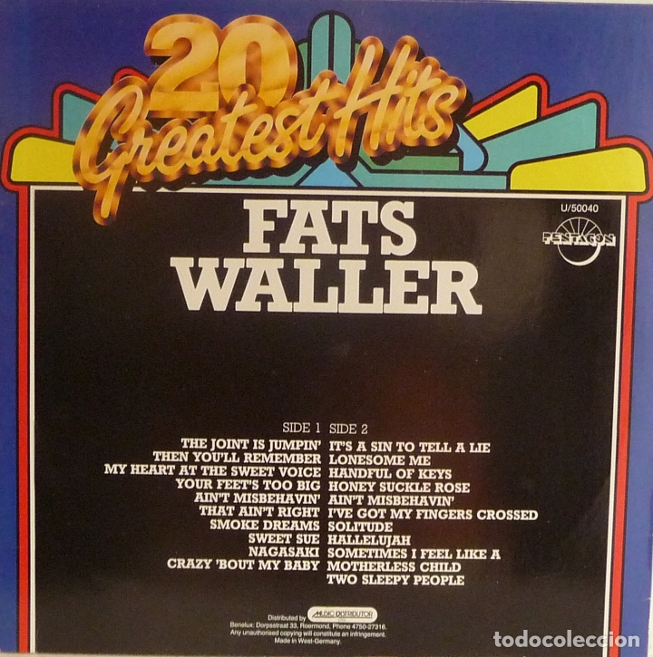 Discos de vinilo: FATS WALLER - 20 GREATESTS HITS (WEST GERMANY) - Foto 2