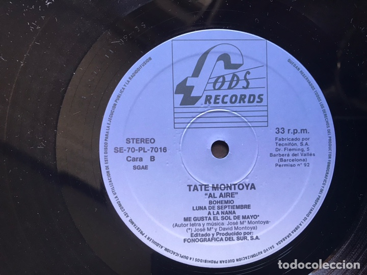 Discos de vinilo: Tate Montoya. Al aire - Foto 6