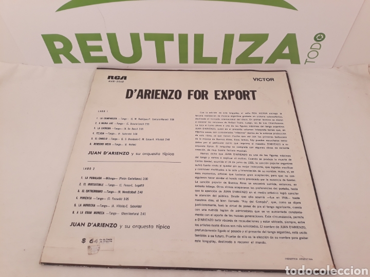 Discos de vinilo: Darienzo.For export.Argentina. - Foto 2