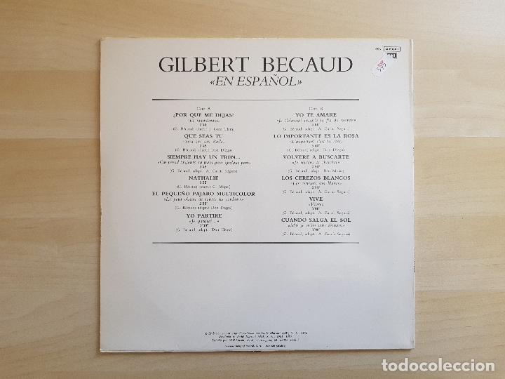 Discos de vinilo: GILBERT B&Eacute;CAUD - EN ESPA&Ntilde;OL - LP VINILO - EMI - 1970 - Foto 2