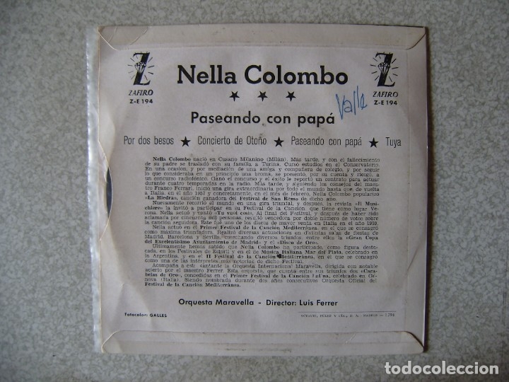 Discos de vinilo: NELLA COLOMBO.PASEANDO CON PAPA + 3 - Foto 2