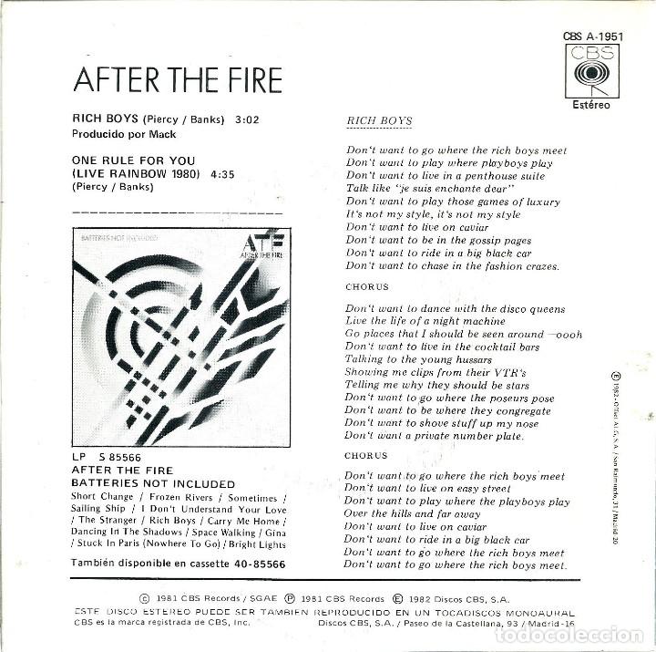 Discos de vinilo: AFTER THE FIRE, RICH BOYS. (CBS,1981) - Foto 2
