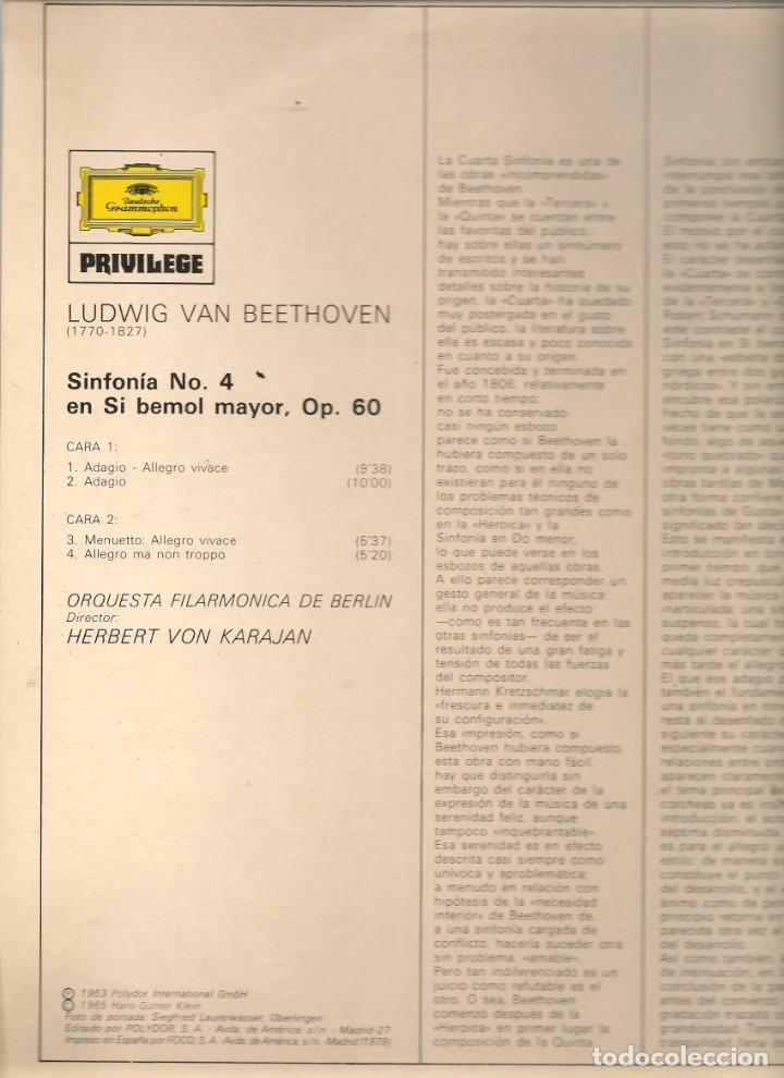 Discos de vinilo: LP. BEETOVEN.  SINFONIA 4. (P/B72) - Foto 2