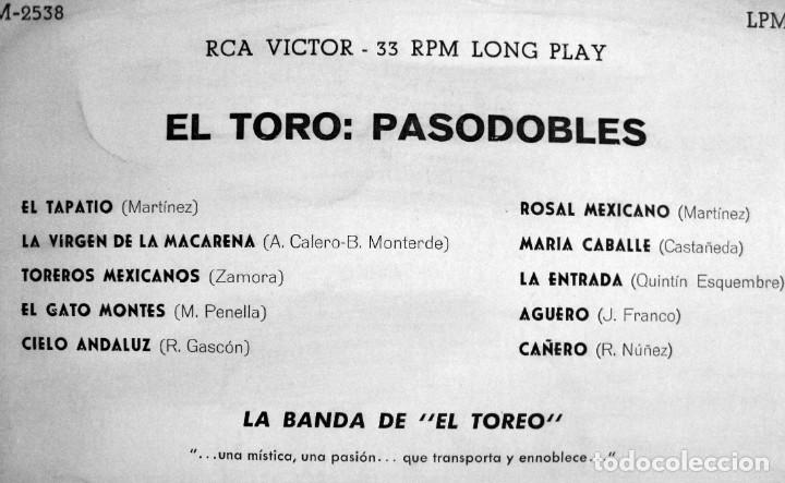 Discos de vinilo: EL TORO: PASODOBLES. LA BANDA DE EL TOREO. - Foto 2