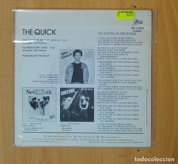 Discos de vinilo: THE QUICK - EL RITMO DE LA JUNGLA - SINGLE - Foto 2