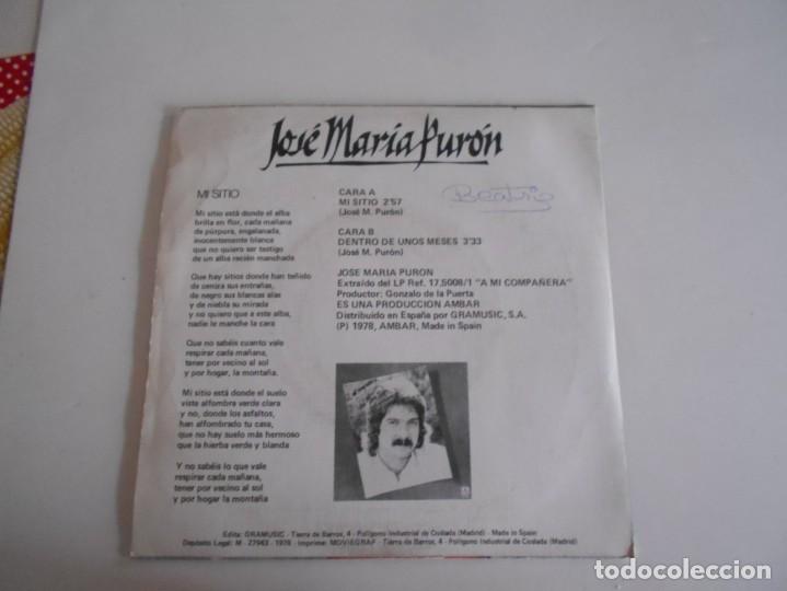 Discos de vinilo: JOSE MARIA PURON-SINGLE MI SITIO - Foto 2
