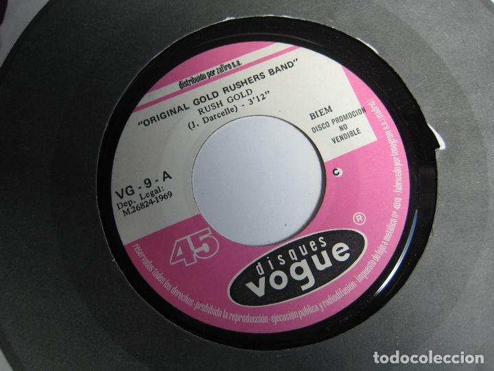 Dischi in vinile: Original Gold Rushers Band + Fran&ccedil;ois Patrice &lrm;Sg VOGUE PROMO 1969 - Bailad El Rush Gold +1 FRANCIA