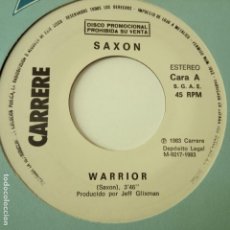 Discos de vinilo: SAXON. WARRIOR - SPAIN PROMO SINGLE 1983 - VINILO COMO NUEVO.. Lote 166622030