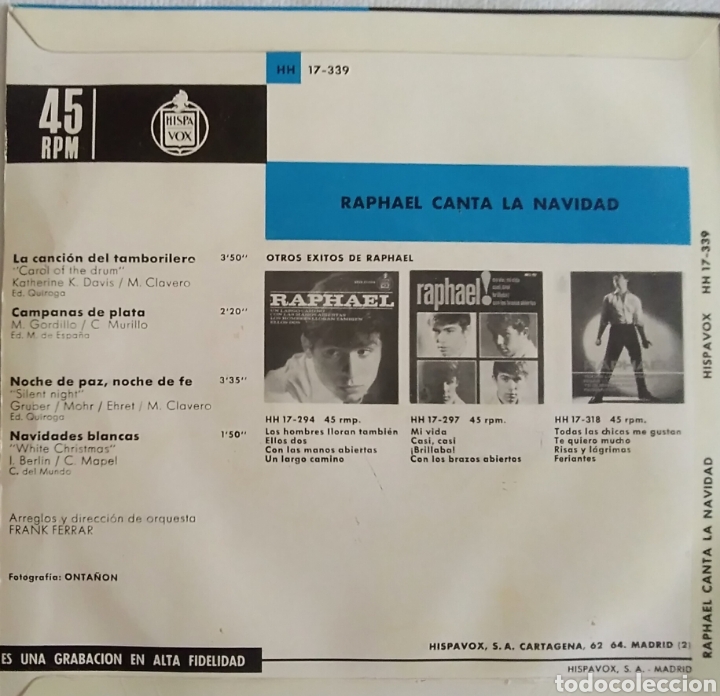 Discos de vinilo: RAPHAEL-Canta la navidad - Foto 3