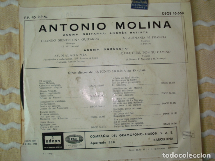 Discos de vinilo: EP , ANTONIO MOLINA, 1965 - Foto 2