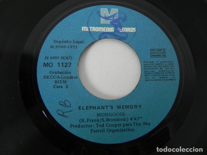 Discos de vinilo: SINGLE ELEPHANTS MEMORY (COMANDO / MONGOOSE) METROMEDIA RECORDS-1971 - Foto 5