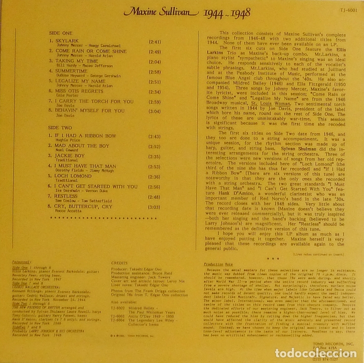 Discos de vinilo: MAXINE SULLIVAN (1944-1948) U.S.A.1984 - Foto 2