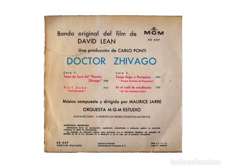 Discos de vinilo: DOCTOR ZHIVAGO &ndash; TEMA DE LARA - Foto 2