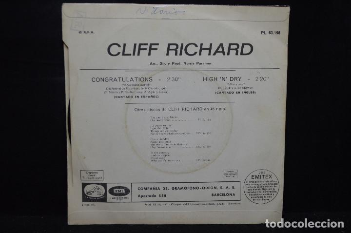 Discos de vinilo: CLIFF RICHARD - CONGRATULATIONS / HIGH &acute;N&acute; DRY - SINGLE - Foto 2