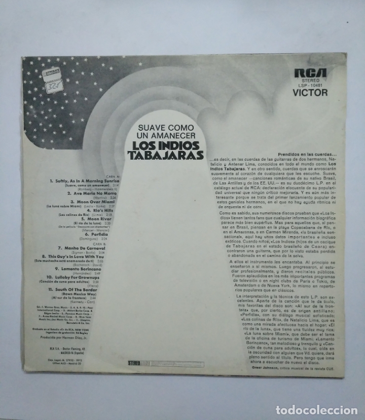 Discos de vinilo: LOS INDIOS TABAJARAS - SUAVE COMO UN AMANECER - LP. TDKDA54 - Foto 2