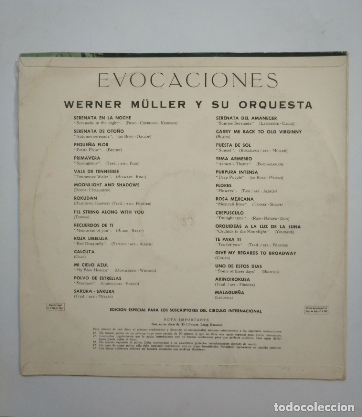 Discos de vinilo: WERNER M&Uuml;LLER Y SU ORQUESTA - EVOCACIONES. LP - . TDKDA55 - Foto 2