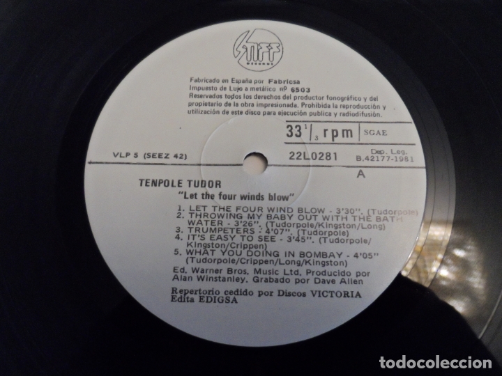 Discos de vinilo: TENPOLE TUDOR - LET THE FOUR WINDS BLOW - Foto 3