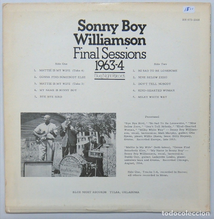 Discos de vinilo: SONNY BOY WILLIAMSON -FINAL SESSIONS1963-4 - Foto 2