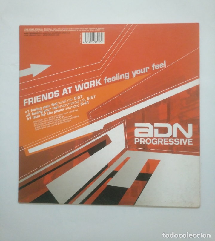 Discos de vinilo: FRIENDS AT WORK. FEELING YOUR FEEL. ADN PROGRESSIVE. MAXI-SINGLE. TDKDA58 - Foto 2