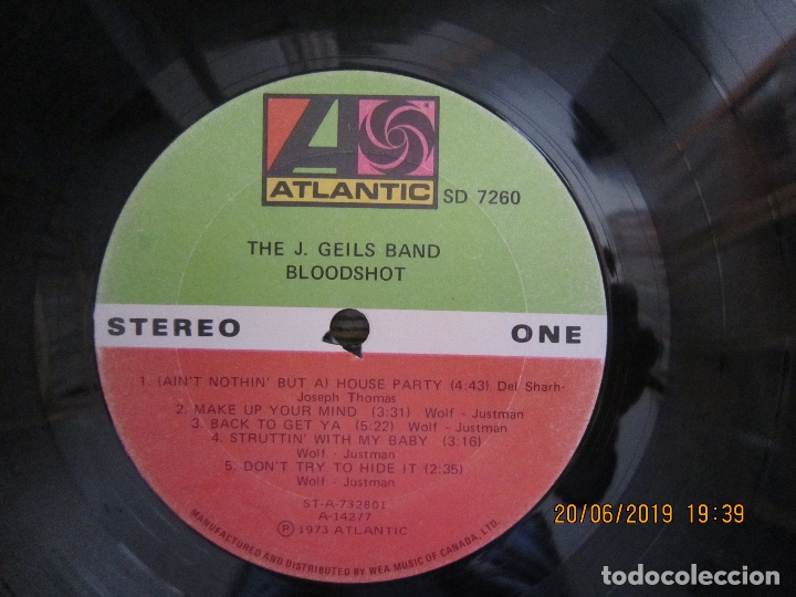 The J Geils Band Bloodshot Lp Original Can Sold Through Direct Sale