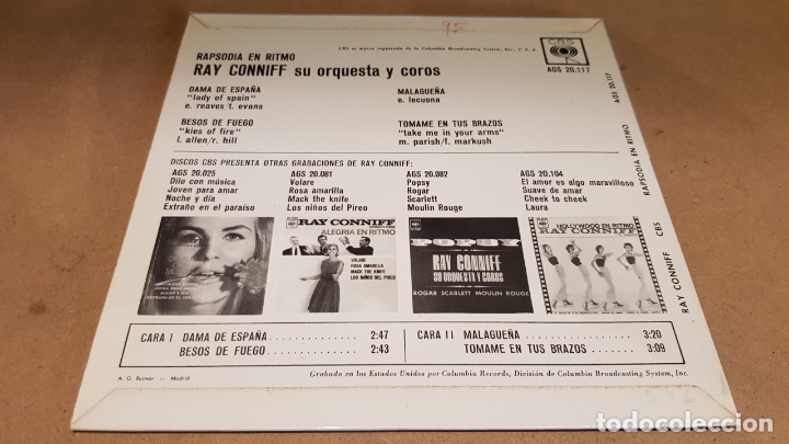 Discos de vinilo: RAY CONNIFF / RAPSODIA EN RITMO / EP - CBS-1963 / MBC. ***/*** - Foto 2 - 169210980