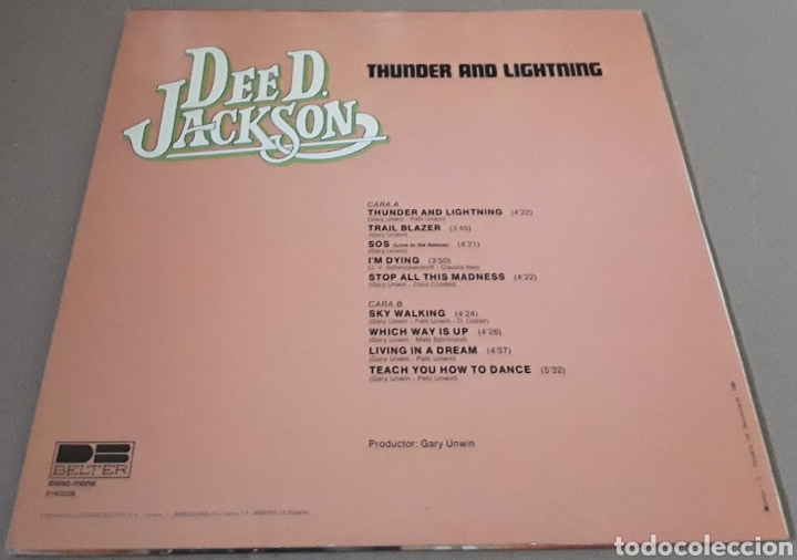 Discos de vinilo: LP - DEE D. JACKSON - THUNDER AND LIGHTNING - DEE D. JACKSON - RAYOS Y REL&Aacute;MPAGOS - Foto 2