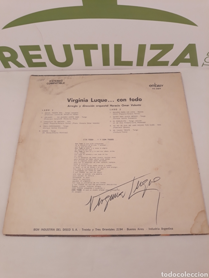 Discos de vinilo: Virginia luque.Con todo.Argentina.LP. - Foto 2