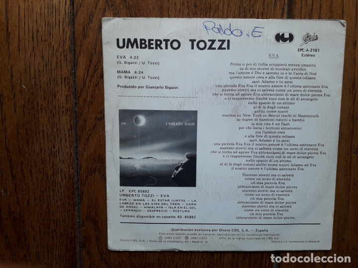 Discos de vinilo: Umberto tozzi  - eva  +  mama - Foto 2