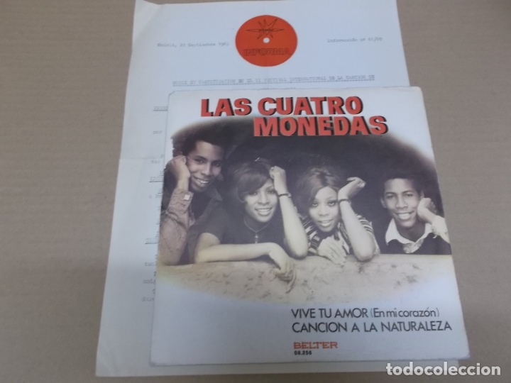 Disques de vinyle: LAS CUATRO MONEDAS (SN) VIVE TU AMOR (EN MI CORAZON) A&Ntilde;O &ndash; 1973 &ndash; CON HOJA PROMOCIONAL