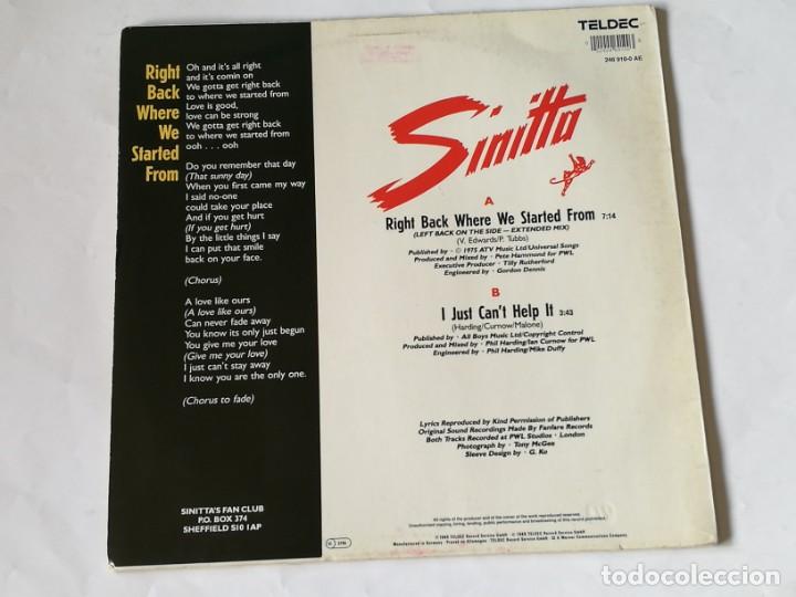 Discos de vinilo: Sinitta - Right Back Where We Started From - 1989 - Foto 2
