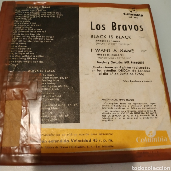 Discos de vinilo: Los bravos black is black - Foto 2