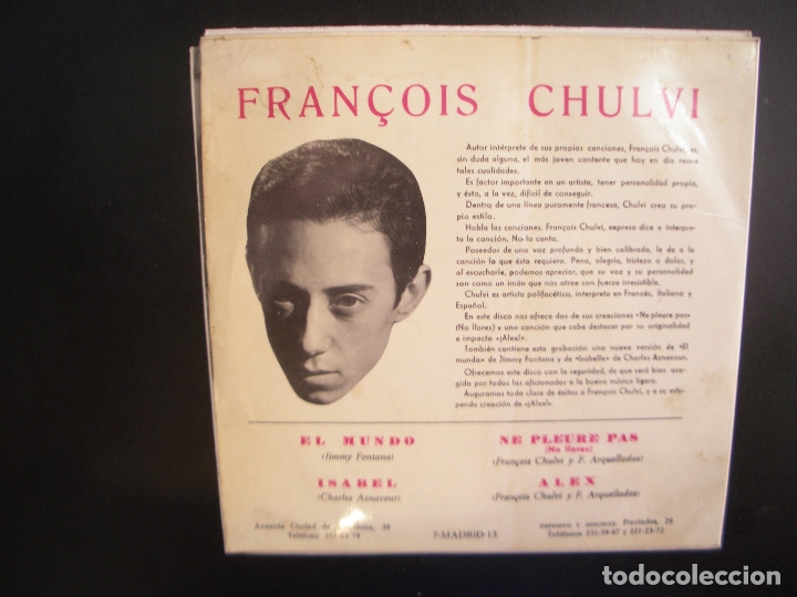Discos de vinilo: FRAN&Ccedil;OIS CHULVI- EP. - Foto 2
